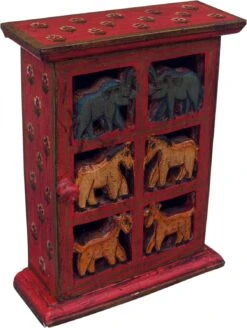 Schlüsselkasten, Bemalte Schlüssel Ablage Box Mit Tür - Muster 2 - 30x23x9 Cm