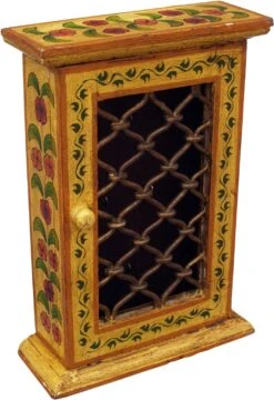 Schlüsselkasten, Bemalte Schlüssel Ablage Box Mit Tür - Muster 11 - 30x23x9 Cm