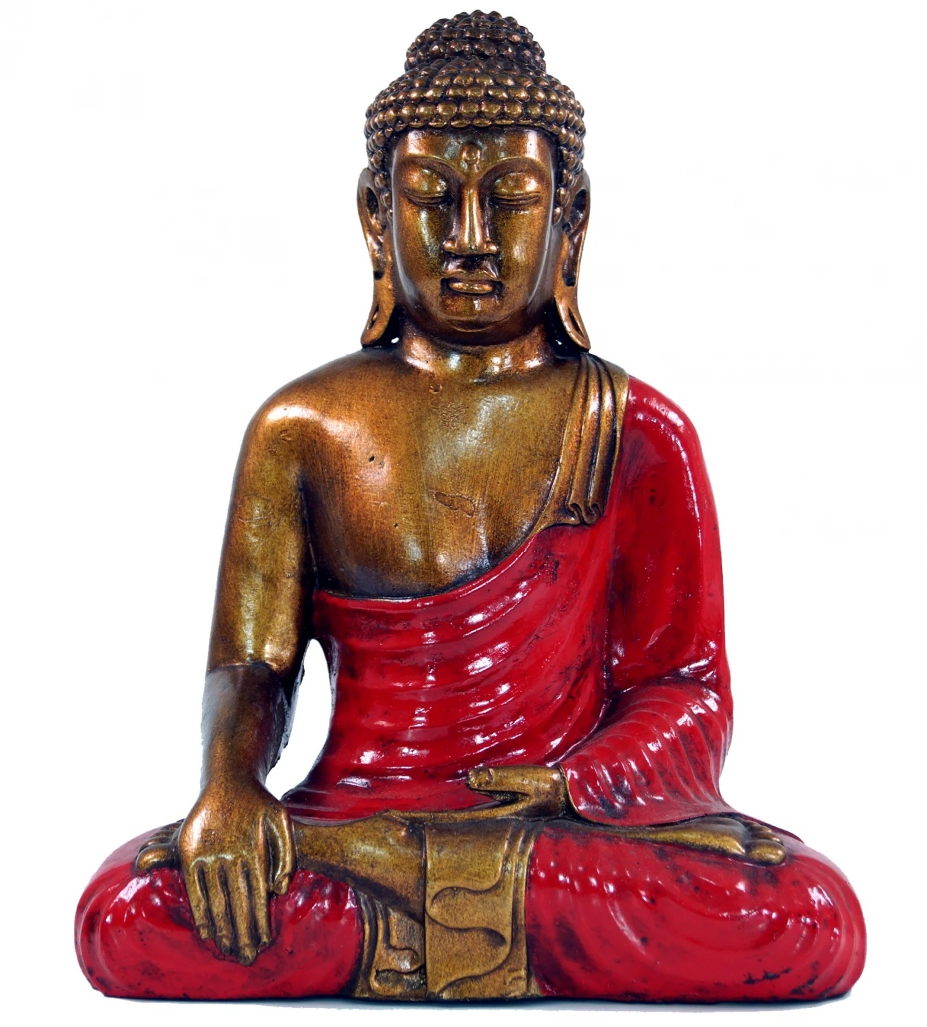 Sitzender Buddha Im Bhuimsparsha Mudra Aus Recin - Rot - 30x24x12 Cm 1 Sitzender Buddha Im Bhuimsparsha Mudra Aus Recin - Rot - 30x24x12 Cm