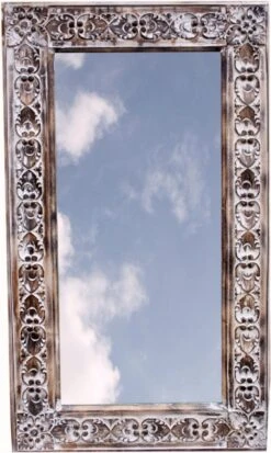 Handgearbeiteteter Spiegel - Antikweiß Flora 120*70 Cm