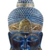 Stehende Buddha Maske, Thai Buddha Statue - Blau/gold - 74x27x13 Cm