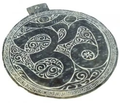 Tibetisches Steinbild, Relief Aus Schiefer - Om - 27x0,8 Cm Ø24 Cm