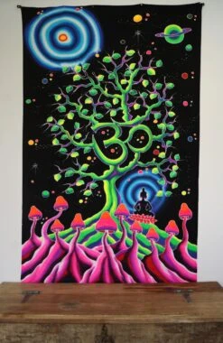 Goa Wandtuch, UV Schwarzlicht Wandbehang, Pcycedelic Wandbild - OM - 180x110 Cm -Deko Haus Store tisy 18 dsc03932