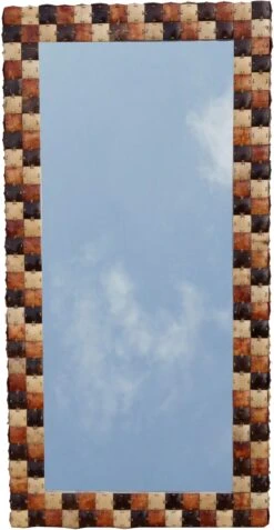Patchwork Spiegel Mit Kokosnuss Rahmen - Modell 3 Braun - 120x60x5 Cm