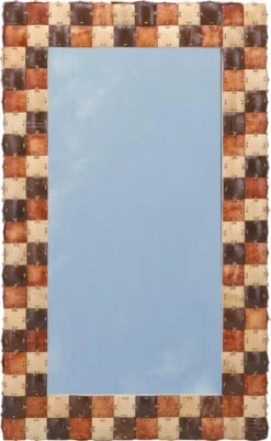 Patchwork Spiegel Mit Kokosnuss Rahmen - Modell 1 Braun - 80x50x5 Cm