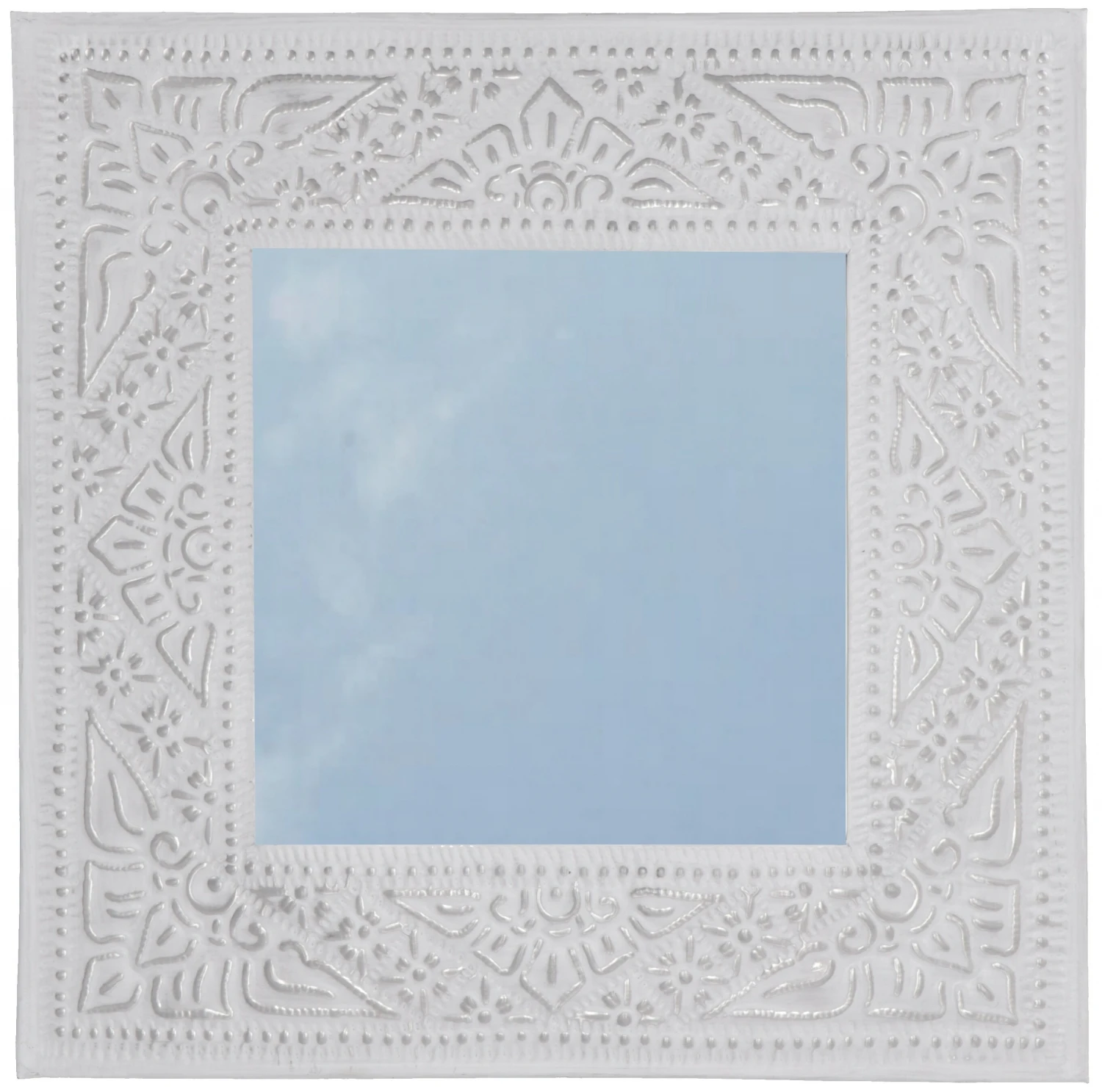 Spiegel Mit Handgeprägtem Rahmen Aus Aluminium - Modell 1 Weiß - 40x40x1 Cm 1 Spiegel Mit Handgeprägtem Rahmen Aus Aluminium - Modell 1 Weiß - 40x40x1 Cm