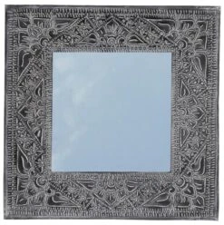 Spiegel Mit Handgeprägtem Rahmen Aus Aluminium - Modell 1 Schwarz - 40x40x1 Cm