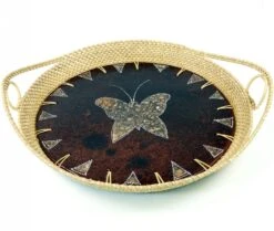 Umflochtenes Keramiktablett, Indonesische Obstschale - Design 6 - 8x32x32 Cm Ø32 Cm