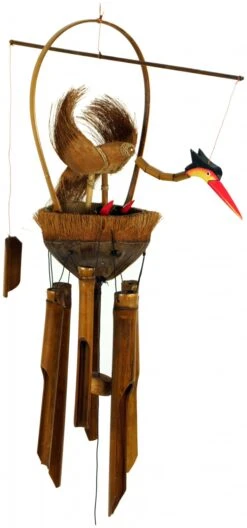 Exotisches Bambus Klangspiel - Vogel Windspiel - 70x38x16 Cm