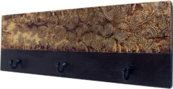 3`er Wandhaken, Kleiderhaken, Garderobe, Schlüsselbrett - Bagru Gold - 13x38x4 Cm