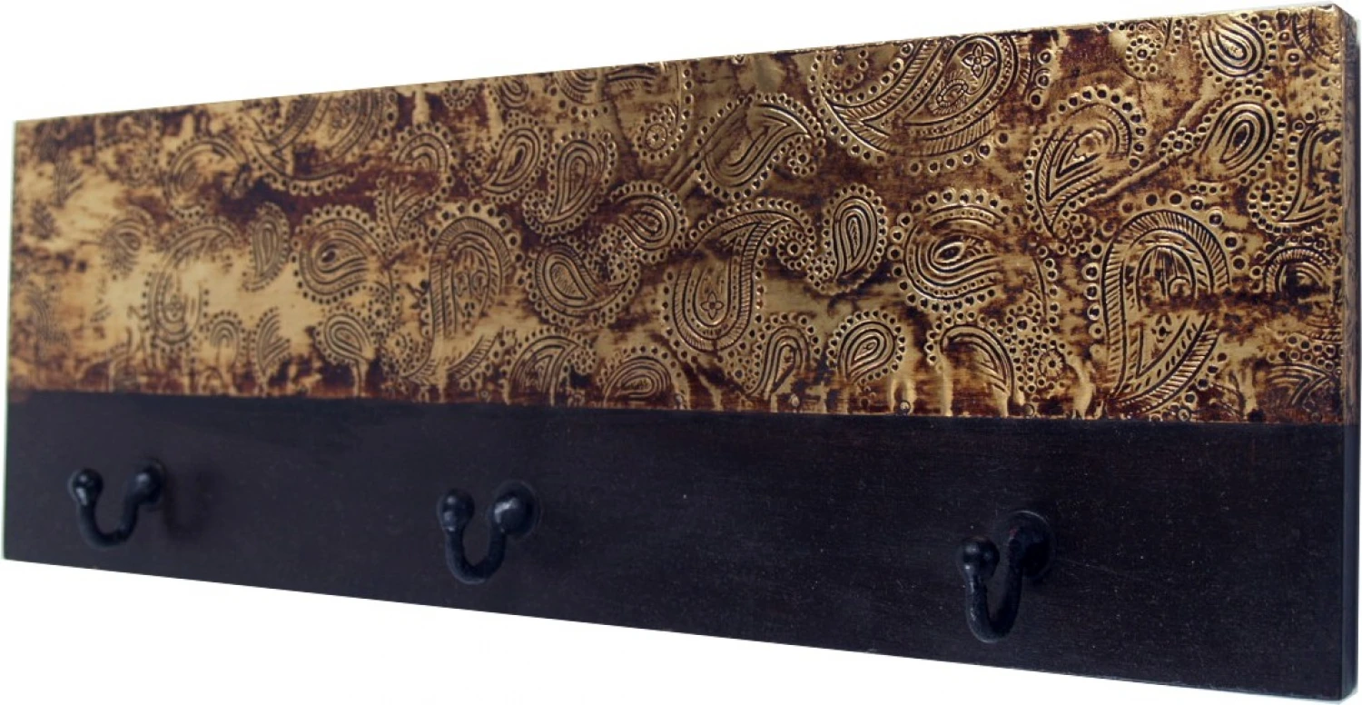 3`er Wandhaken, Kleiderhaken, Garderobe, Schlüsselbrett - Bagru Gold - 13x38x4 Cm 1 3`er Wandhaken, Kleiderhaken, Garderobe, Schlüsselbrett - Bagru Gold - 13x38x4 Cm