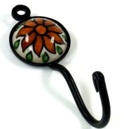 Runder Wandhaken, Garderobenhaken Mit Handgefertigter Fliese - Modell 8 - 12x4x2 Cm